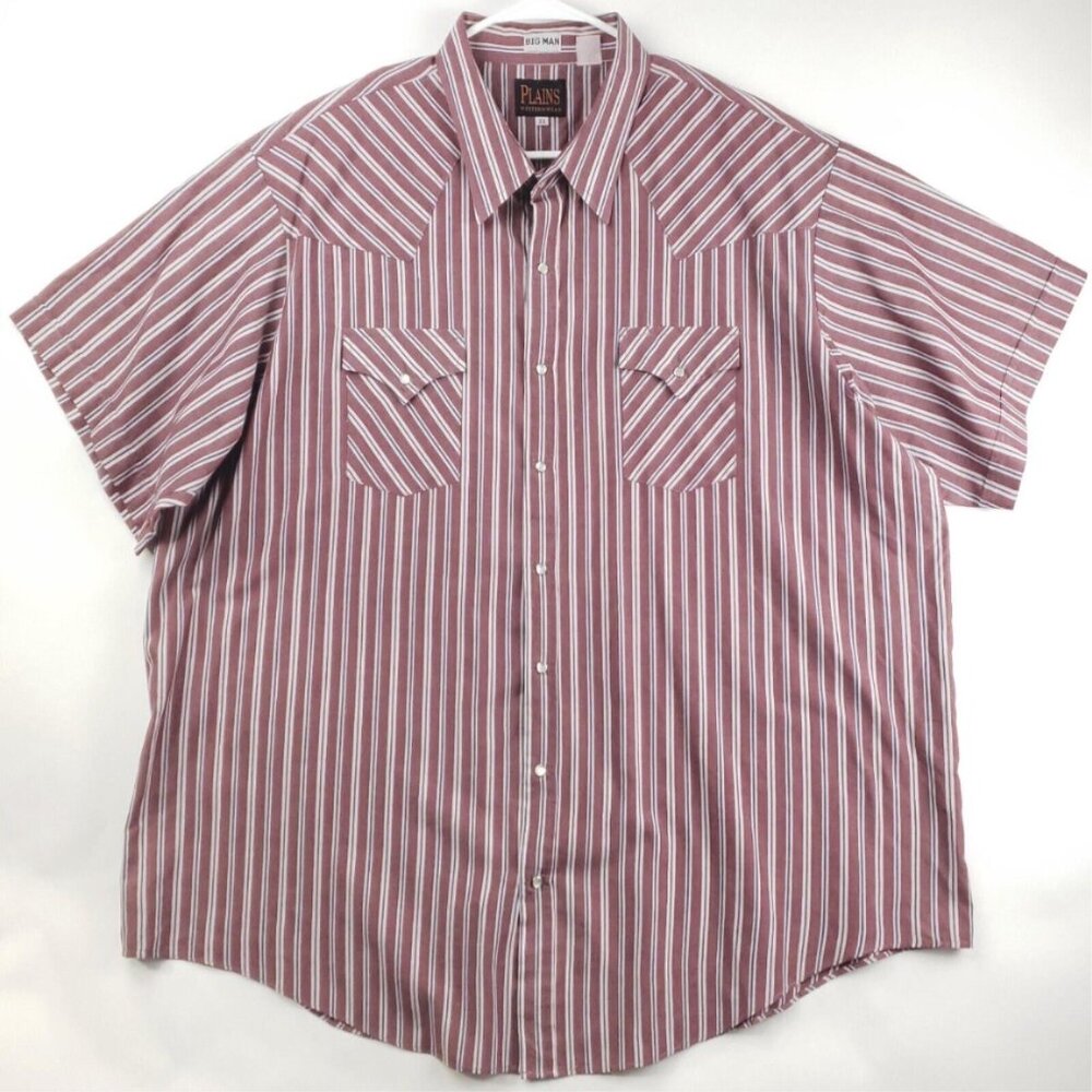 Plains Western Wear Shirt Men 3X Rouge White Striped Pearl Snap Formal Button-Up